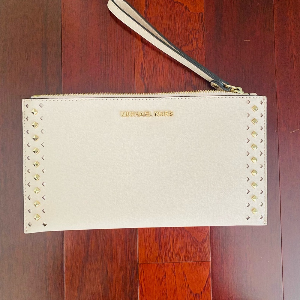 Michael Kors White Wristlet with Gold Accents